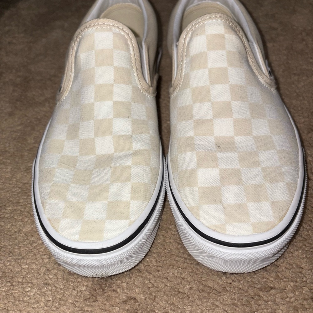 Vans Classic Checkered Slip-On Shoes Classic White Tan Checkered, Size 6.5